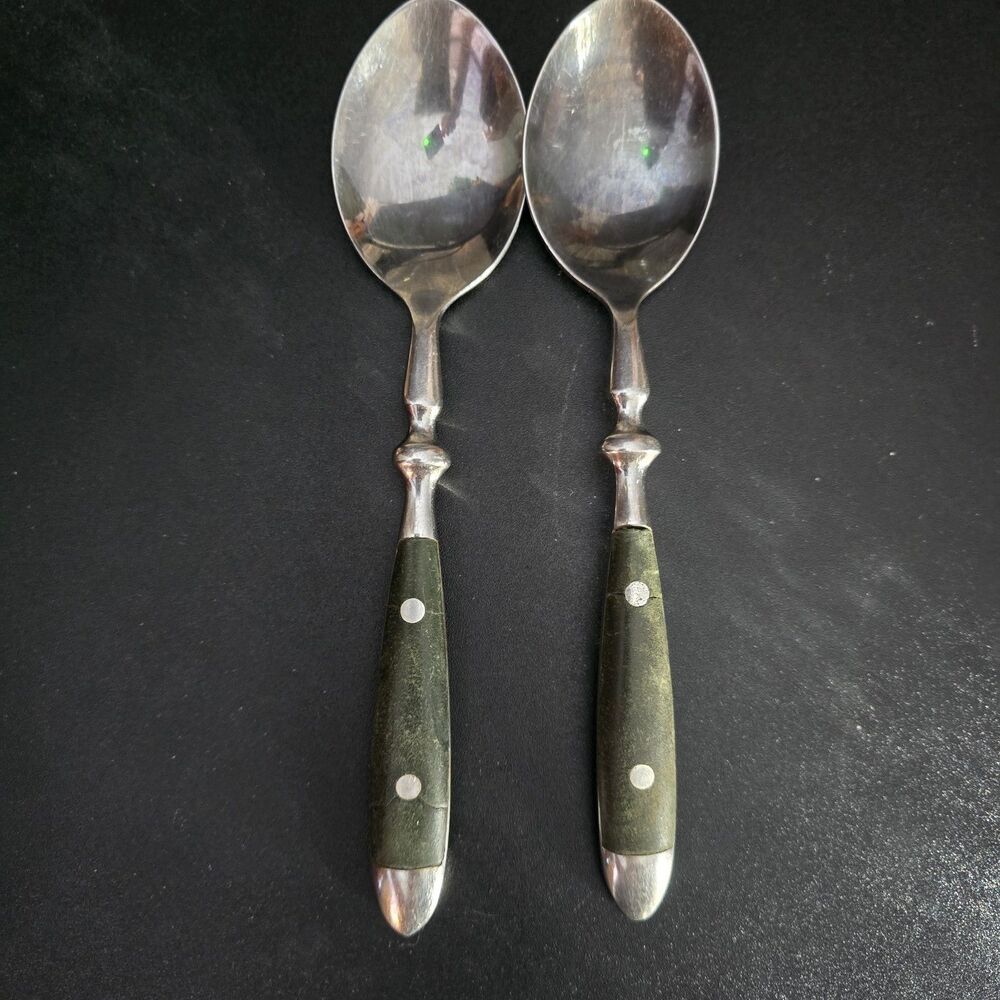Hampton Silversmiths BISTRO-GREEN 2 Large Spoons Stainless Flatware